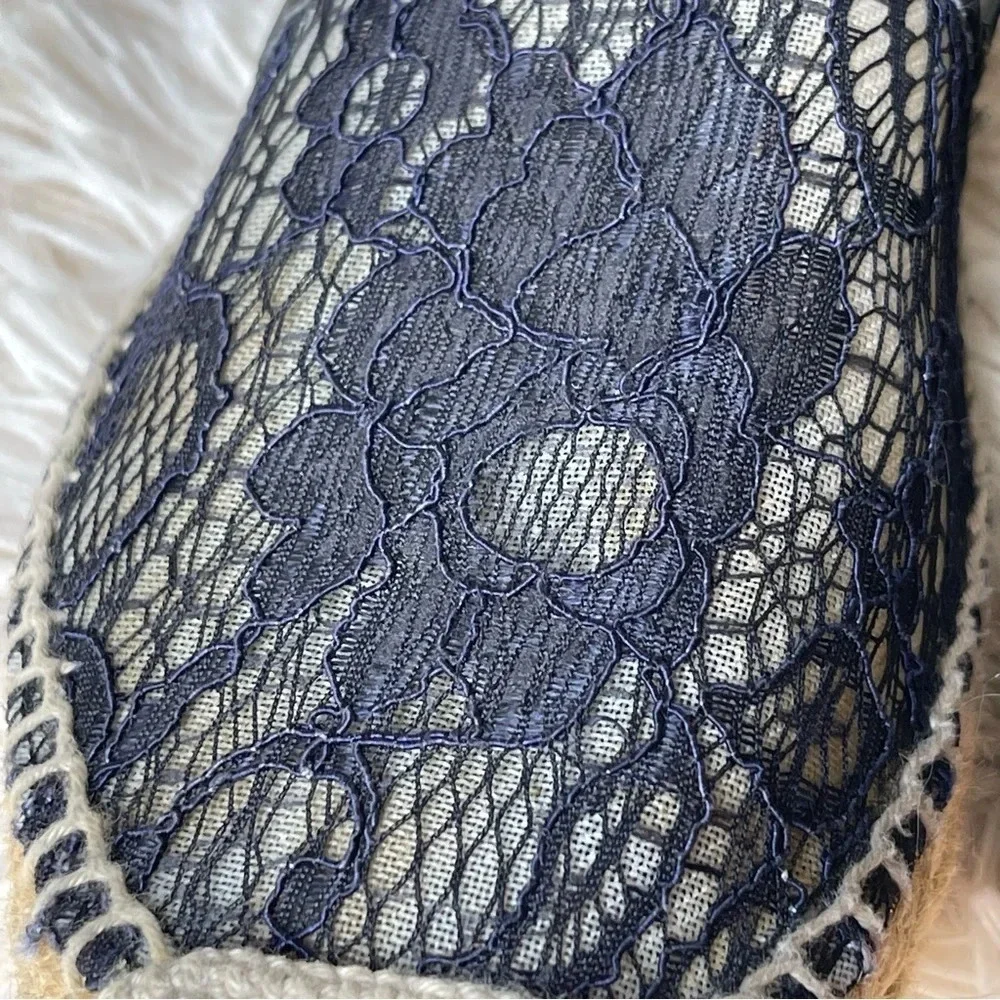 Palomitas by Paloma Barcelo Espadrille Flats Black Floral Lace 7.5 EU 38